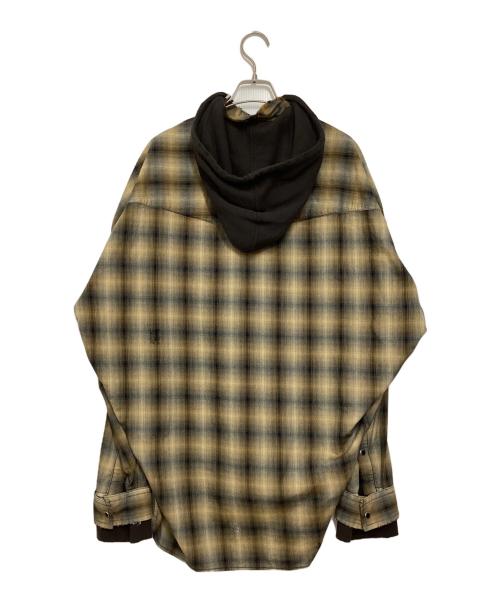 Maison MIHARA YASUHIRO（メゾン ミハラ ヤスヒロ）Maison MIHARA YASUHIRO (メゾン ミハラ ヤスヒロ) 25SS Hoodie Combine Checkered Shirt ブラウン サイズ:44の古着・服飾アイテム