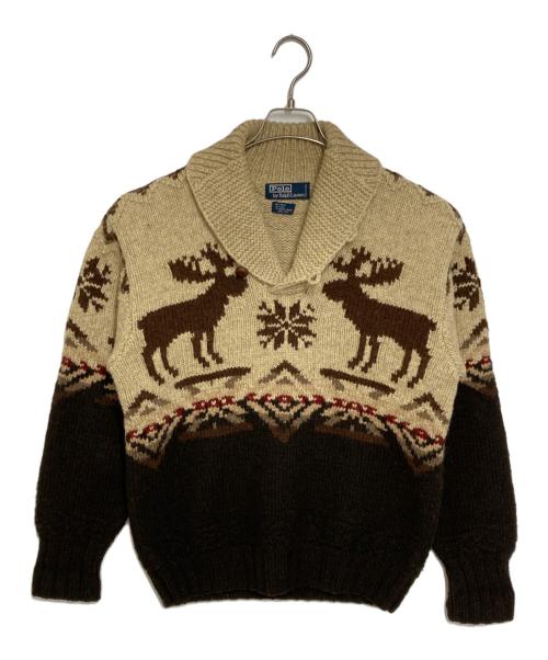 POLO RALPH LAUREN（ポロ・ラルフローレン）POLO RALPH LAUREN (ポロ・ラルフローレン) ウールシルクブレンド カウチンプルオーバーニット ベージュ×ブラウン サイズ:不明の古着・服飾アイテム