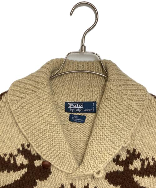 POLO RALPH LAUREN（ポロ・ラルフローレン）POLO RALPH LAUREN (ポロ・ラルフローレン) ウールシルクブレンド カウチンプルオーバーニット ベージュ×ブラウン サイズ:不明の古着・服飾アイテム