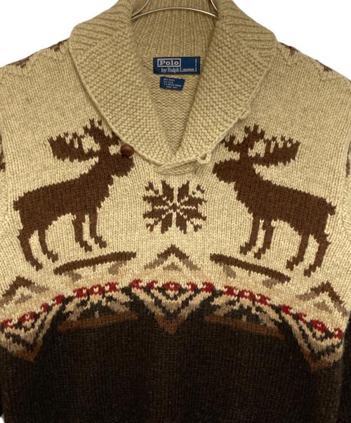 POLO RALPH LAUREN（ポロ・ラルフローレン）POLO RALPH LAUREN (ポロ・ラルフローレン) ウールシルクブレンド カウチンプルオーバーニット ベージュ×ブラウン サイズ:不明の古着・服飾アイテム