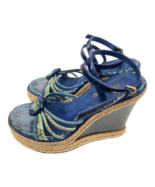 LOUIS VUITTON（ルイ ヴィトン）LOUIS VUITTON (ルイ ヴィトン) エスパドリーユウェッジソールサンダル ネイビー×ベージュ サイズ:35の古着・服飾アイテム