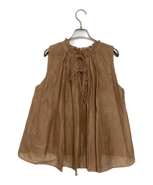 MARILYN MOON（マリリンムーン）MARILYN MOON (マリリンムーン) sheer cotton gather blouse ブラウン サイズ:表記無しの古着・服飾アイテム