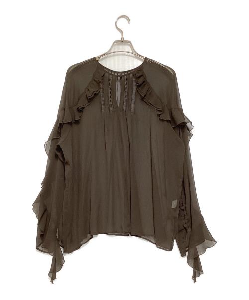 Noble（ノーブル）Noble (ノーブル) L'AUBE BLANC (ローブ ブラン) 楊柳フリル梯子刺繍ブラウス ブラウン サイズ:FREEの古着・服飾アイテム