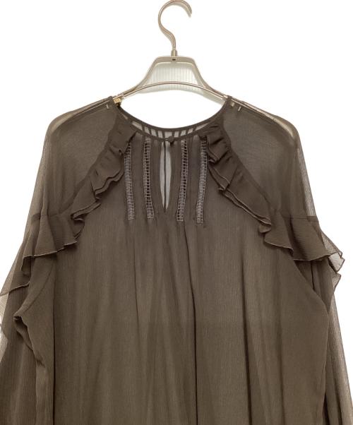 Noble（ノーブル）Noble (ノーブル) L'AUBE BLANC (ローブ ブラン) 楊柳フリル梯子刺繍ブラウス ブラウン サイズ:FREEの古着・服飾アイテム