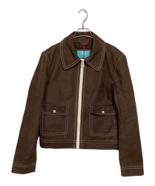 ZARA（ザラ）ZARA (ザラ) HARRY LAMBERT (ハリー・ランバート) トップステッチ レザージャケット ブラウン サイズ:Lの古着・服飾アイテム