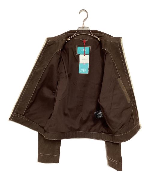 ZARA（ザラ）ZARA (ザラ) HARRY LAMBERT (ハリー・ランバート) トップステッチ レザージャケット ブラウン サイズ:Lの古着・服飾アイテム