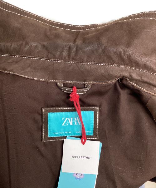 ZARA（ザラ）ZARA (ザラ) HARRY LAMBERT (ハリー・ランバート) トップステッチ レザージャケット ブラウン サイズ:Lの古着・服飾アイテム