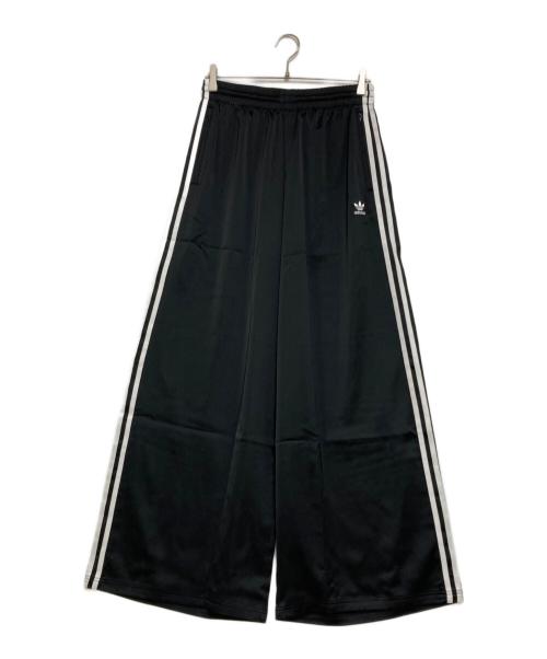 adidas（アディダス）adidas (アディダス) サテン ワイドレッグ トラックパンツ ブラック サイズ:Lの古着・服飾アイテム