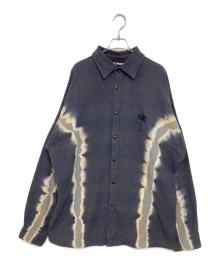 Palm Angels（パーム エンジェルス）の古着「ブリーチラインオーバーサイズフランネルシャツ」｜ネイビー