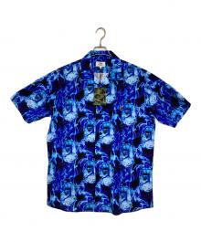 A BATHING APE（アベイシングエイプ）の古着「ベイプフレイムオープンカラーシャツ」｜ブルー×ブラック