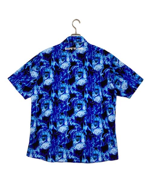 A BATHING APE（アベイシングエイプ）A BATHING APE (アベイシングエイプ) ベイプフレイムオープンカラーシャツ ブルー×ブラック サイズ:XLの古着・服飾アイテム