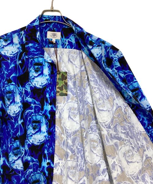 A BATHING APE（アベイシングエイプ）A BATHING APE (アベイシングエイプ) ベイプフレイムオープンカラーシャツ ブルー×ブラック サイズ:XLの古着・服飾アイテム