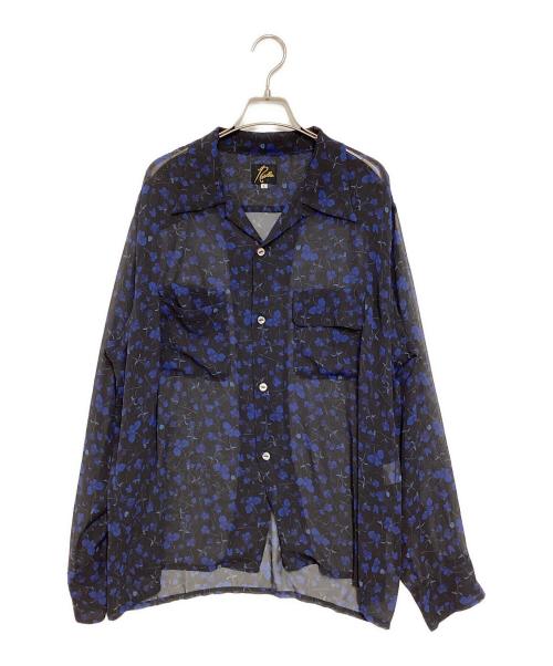 Needles（ニードルズ）Needles (ニードルズ) Classic Shirt -Poly Chiffon / Floral Printed グレー×ブルー サイズ:Lの古着・服飾アイテム