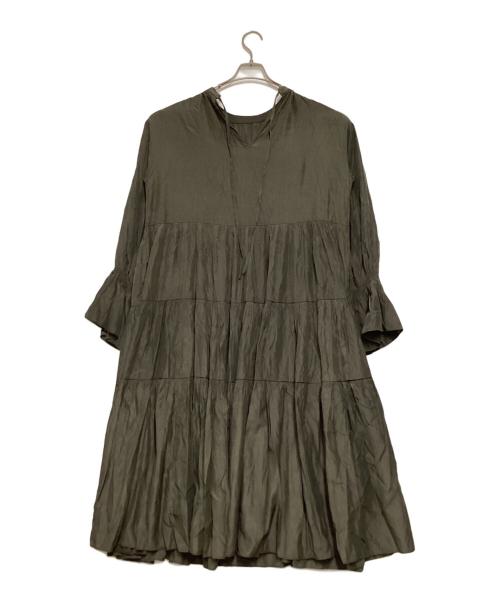 Loungedress（ラウンジドレス）Loungedress (ラウンジドレス) サテンティアードワンピース カーキ サイズ:XSの古着・服飾アイテム