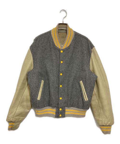 Golden Bear（ゴールデンベア）Golden Bear (ゴールデンベア) 袖レザースタジャン グレー×ベージュ サイズ:Lの古着・服飾アイテム