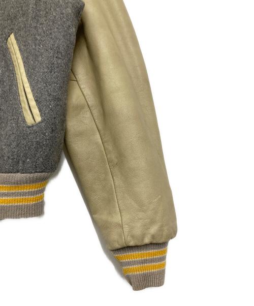 Golden Bear（ゴールデンベア）Golden Bear (ゴールデンベア) 袖レザースタジャン グレー×ベージュ サイズ:Lの古着・服飾アイテム