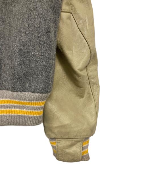 Golden Bear（ゴールデンベア）Golden Bear (ゴールデンベア) 袖レザースタジャン グレー×ベージュ サイズ:Lの古着・服飾アイテム