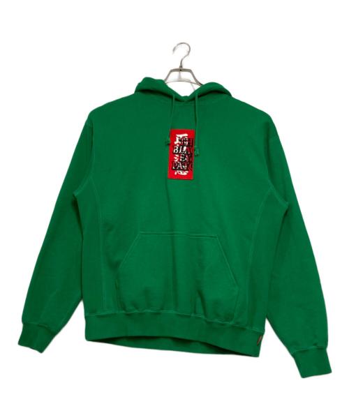 BlackEyePatch（ブラックアイパッチ）BlackEyePatch (ブラックアイパッチ) センター刺繍ロゴ「取扱注意」 パーカー グリーン サイズ:Lの古着・服飾アイテム