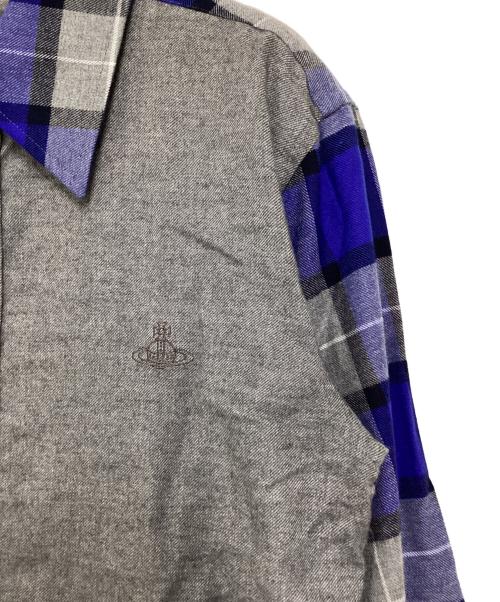 Vivienne Westwood man（ヴィヴィアン ウェストウッド マン）Vivienne Westwood man (ヴィヴィアン ウェストウッド マン) オーブ刺繍チェックシャツ グレー×ブルー サイズ:46の古着・服飾アイテム