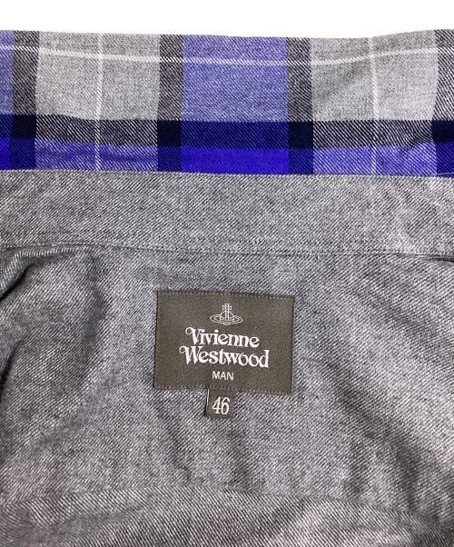 Vivienne Westwood man（ヴィヴィアン ウェストウッド マン）Vivienne Westwood man (ヴィヴィアン ウェストウッド マン) オーブ刺繍チェックシャツ グレー×ブルー サイズ:46の古着・服飾アイテム