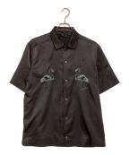 DIESELディーゼル）の古着「サテン刺繍オープンカラーシャツ」｜ブラック