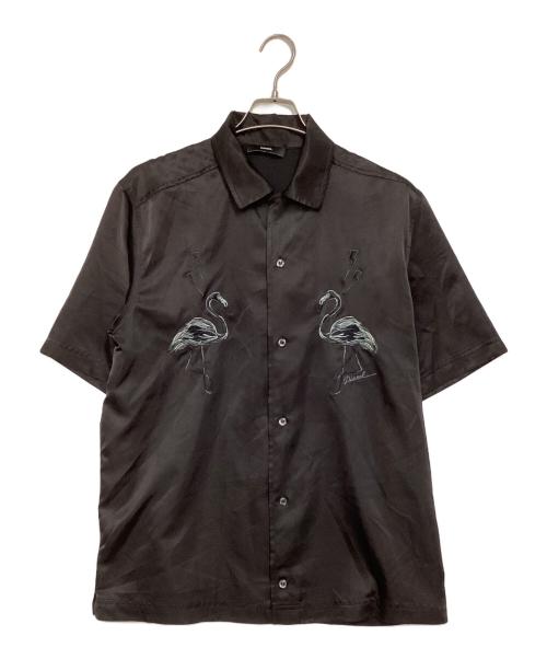 DIESEL（ディーゼル）DIESEL (ディーゼル) サテン刺繍オープンカラーシャツ ブラック サイズ:XLの古着・服飾アイテム