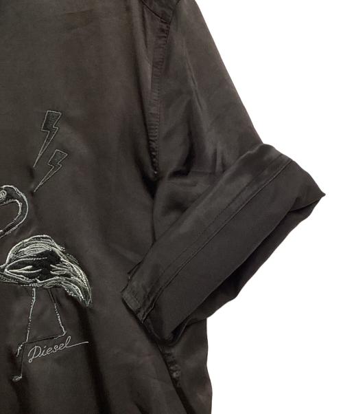 DIESEL（ディーゼル）DIESEL (ディーゼル) サテン刺繍オープンカラーシャツ ブラック サイズ:XLの古着・服飾アイテム