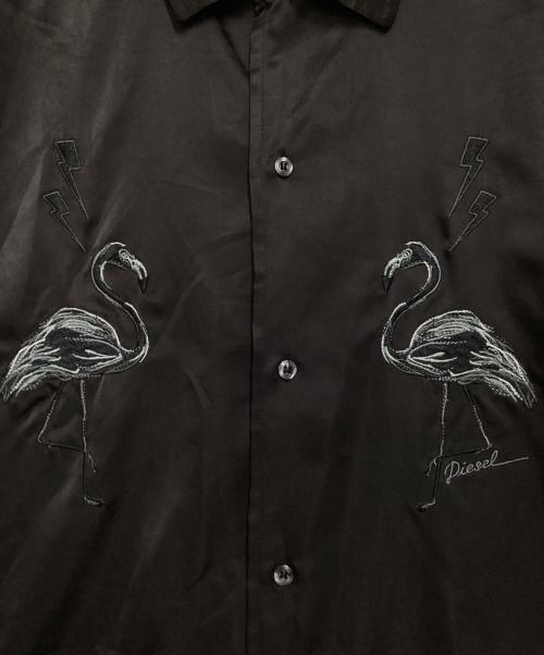 DIESEL（ディーゼル）DIESEL (ディーゼル) サテン刺繍オープンカラーシャツ ブラック サイズ:XLの古着・服飾アイテム