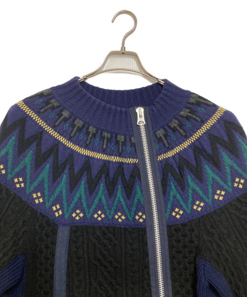sacai（サカイ）sacai (サカイ) ニット ライダース ジャケット ネイビー サイズ:2の古着・服飾アイテム