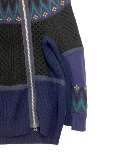 sacai（サカイ）sacai (サカイ) ニット ライダース ジャケット ネイビー サイズ:2の古着・服飾アイテム