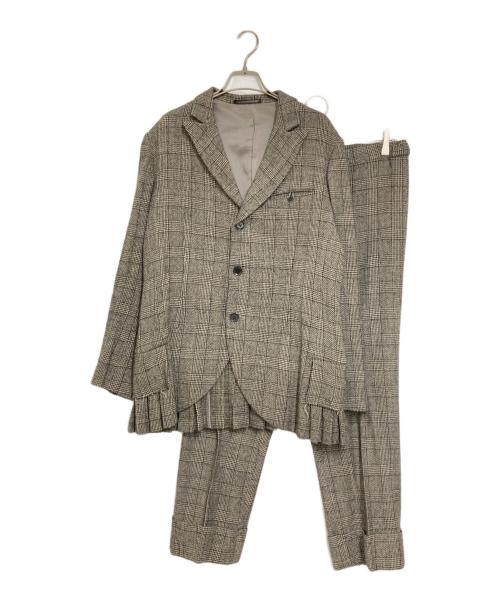 yohji yamamoto+noir（ヨウジヤマモトプリュスノアール）yohji yamamoto+noir (ヨウジヤマモトプリュスノアール) チェック柄裾プリーツジャケットセットアップ ブラウン サイズ:不明の古着・服飾アイテム
