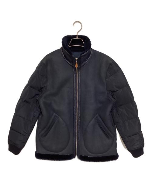 PAPAS PLUS（パパスプラス）PAPAS PLUS (パパスプラス) ムートン切替ダウンジャケット ネイビー サイズ:Mの古着・服飾アイテム