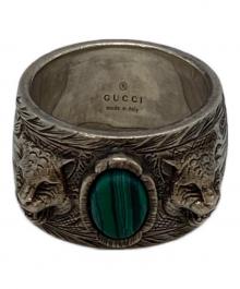 GUCCI（グッチ）の古着「マラカイト タイガーヘッドリング」｜シルバー×グリーン