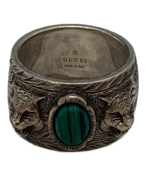 GUCCI（グッチ）GUCCI (グッチ) マラカイト タイガーヘッドリング シルバー×グリーン サイズ:20号（22号刻印）の古着・服飾アイテム