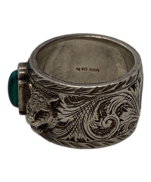 GUCCI（グッチ）GUCCI (グッチ) マラカイト タイガーヘッドリング シルバー×グリーン サイズ:20号（22号刻印）の古着・服飾アイテム