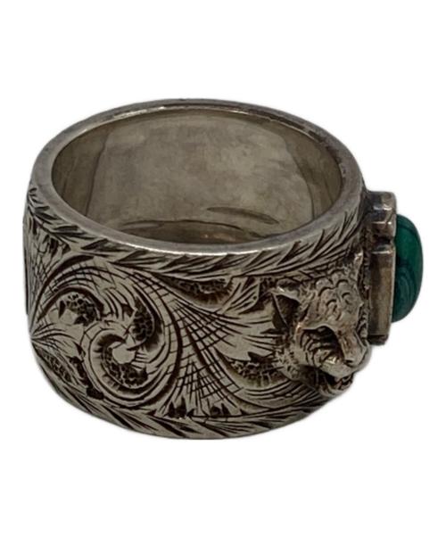 GUCCI（グッチ）GUCCI (グッチ) マラカイト タイガーヘッドリング シルバー×グリーン サイズ:20号（22号刻印）の古着・服飾アイテム