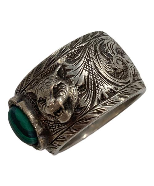 GUCCI（グッチ）GUCCI (グッチ) マラカイト タイガーヘッドリング シルバー×グリーン サイズ:20号（22号刻印）の古着・服飾アイテム