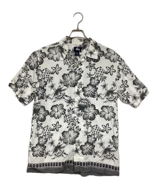 stussy（ステューシー）stussy (ステューシー) 90’S裾刺繍..アロハシャツ ホワイト×グレー サイズ:Mの古着・服飾アイテム