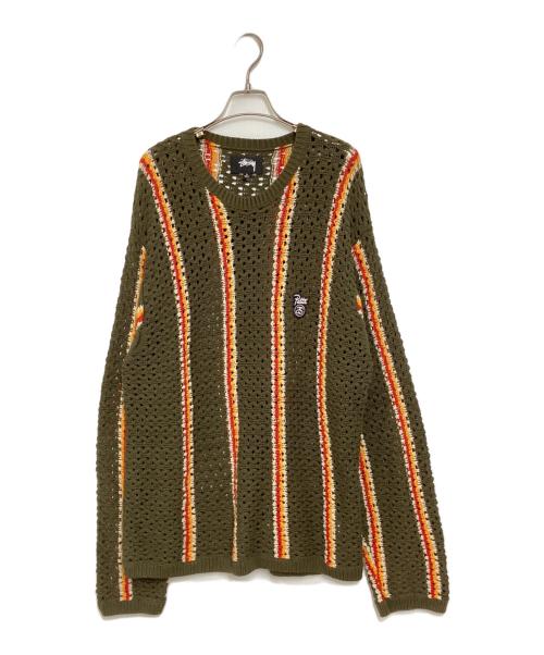 stussy（ステューシー）stussy (ステューシー) Patta (パタ) Loose Gauge Crewneck Sweater ブラウン×オレンジ×レッド サイズ:Lの古着・服飾アイテム