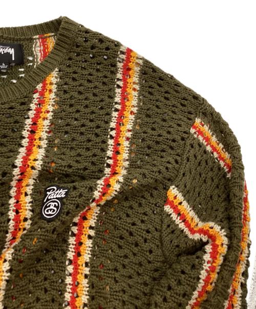 stussy（ステューシー）stussy (ステューシー) Patta (パタ) Loose Gauge Crewneck Sweater ブラウン×オレンジ×レッド サイズ:Lの古着・服飾アイテム