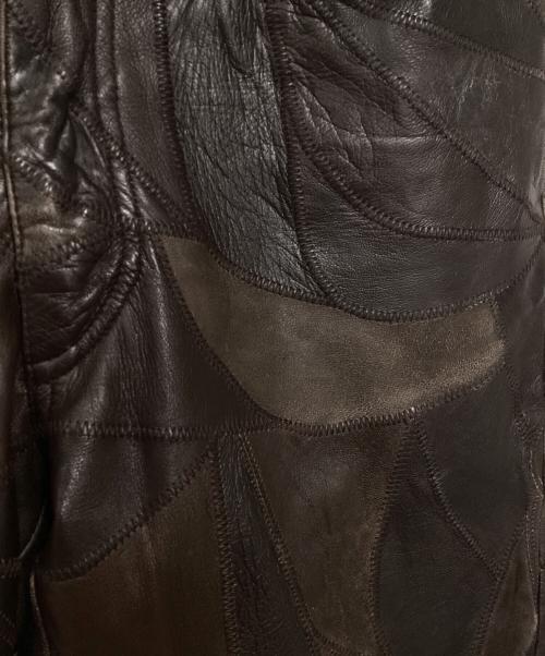 DOMON HOMME（ドモンオム）DOMON HOMME (ドモンオム) クレイジーパターンパッチワークレザーパンツ ブラウン サイズ:Lの古着・服飾アイテム