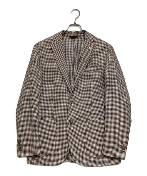 L.B.M.1911（エルビーエム1911）L.B.M.1911 (エルビーエム1911) リネン混千鳥格子テーラードジャケット ブラウン×ホワイト サイズ:48の古着・服飾アイテム