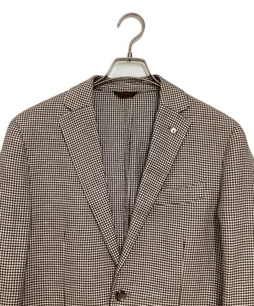 L.B.M.1911（エルビーエム1911）L.B.M.1911 (エルビーエム1911) リネン混千鳥格子テーラードジャケット ブラウン×ホワイト サイズ:48の古着・服飾アイテム