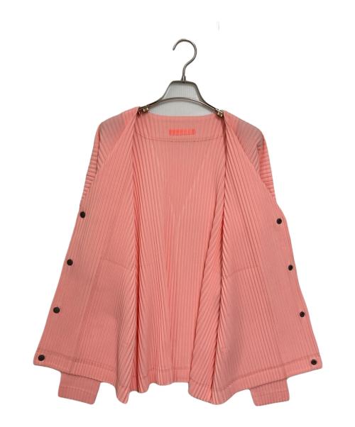 HOMME PLISSE ISSEY MIYAKE（オム プリッセ イッセイ ミヤケ）HOMME PLISSE ISSEY MIYAKE (オム プリッセ イッセイ ミヤケ) Vネックプリーツカーディガン ピンク サイズ:2の古着・服飾アイテム