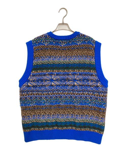 J.PRESS（ジェイプレス）J.PRESS (ジェイプレス) BLUE KNIT VEST ブルー×ブラウン サイズ:Mの古着・服飾アイテム