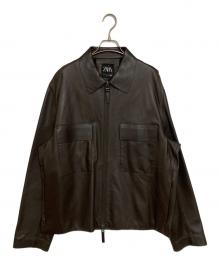 ZARA（ザラ）の古着「レザーダブルジップアップジャケット」｜ブラウン