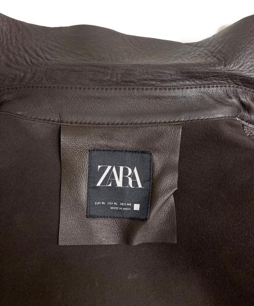 ZARA（ザラ）ZARA (ザラ) レザーダブルジップアップジャケット ブラウン サイズ:XLの古着・服飾アイテム