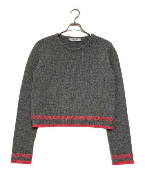 VALENTINO（ヴァレンティノ）VALENTINO (ヴァレンティノ) カシミヤブレンドクルーネックラインニット グレー サイズ:Ｌの古着・服飾アイテム