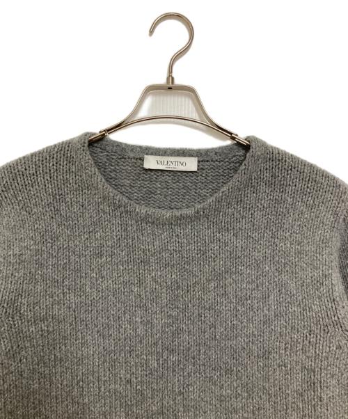 VALENTINO（ヴァレンティノ）VALENTINO (ヴァレンティノ) カシミヤブレンドクルーネックラインニット グレー サイズ:Ｌの古着・服飾アイテム