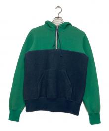 sacai（サカイ）の古着「バイカラー切替ハーフジップパーカー」｜グリーン×ネイビー